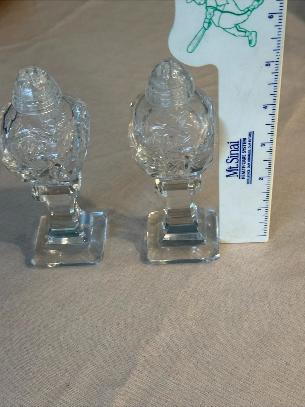 Vintage Cut Crystal Salt and Pepper Shaker Set with Glass tops Clear 5”